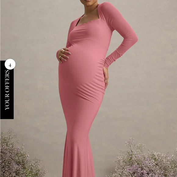 Club L London Abeam blush pink maternity maxi dress with sheer sleeves - Picture 5 of 8